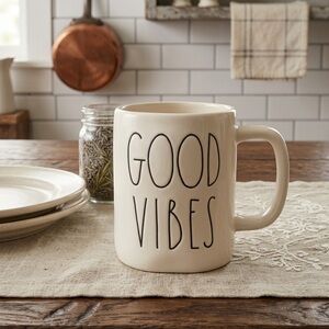 Rae Dunn Cream 'Good Vibes' Ceramic Mug